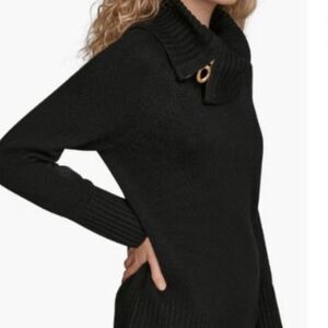 Donna Karan New York Asymmetric Zip Collar Sweater XL Black NWT  $119 Retail